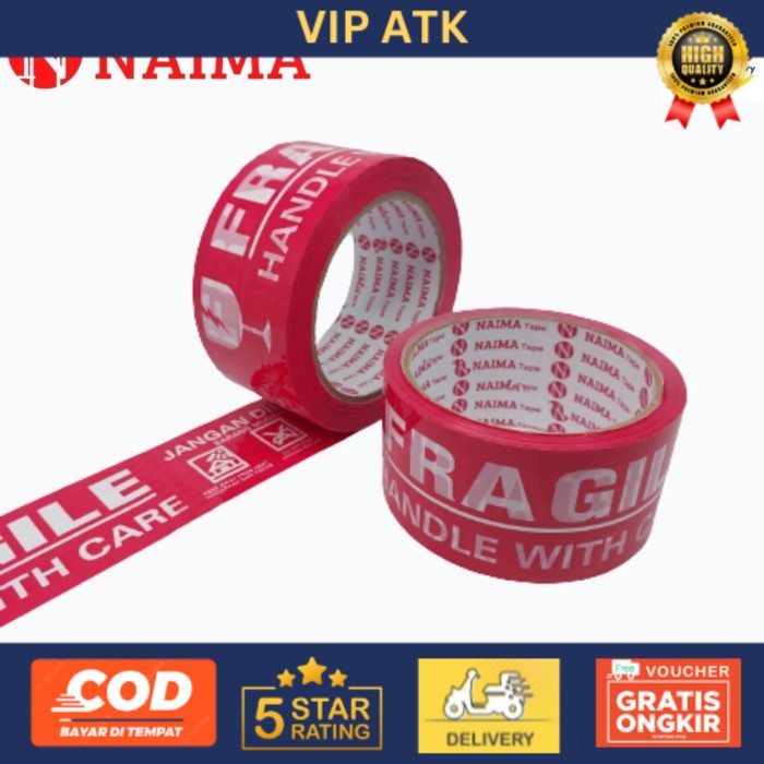 

Lakban Fragile Jangan Di Banting 48MM x 100Yrd / Lakban Fragile 2 in 1 - Merah 50 Yard
