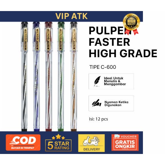 

Pulpen Faster C600 / Pen Faster 0.7mm (12 pcs) - Biru