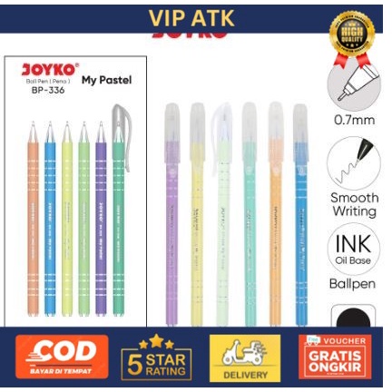 

(12Pcs) Pulpen Joyko BP 336 My Pastel - Ball Pen Joyko 0.7mm Pastel