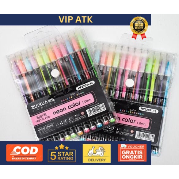 

Pulpen Gel Neon Color / Pen Pastel Warna Warni 1 set 12 Warna