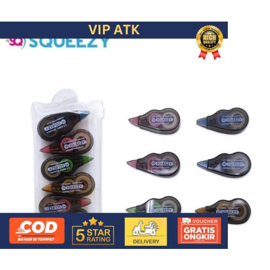 

TIPEX KERTAS SQUEEZY 1 SET ISI 6 PCS / CORRECTION TAPE MURAH 24 METER - SQUEZZY 6 PCS
