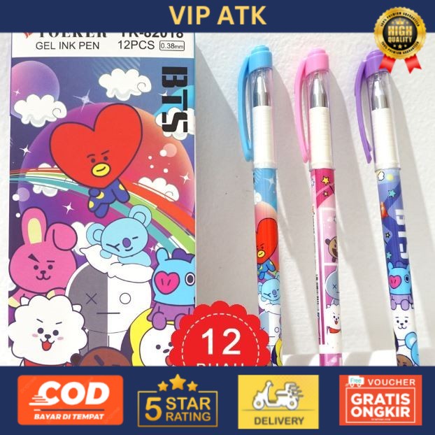 

(12pcs) PULPEN GEL KARAKTER BT-21 / GEL PEN BT-21 / PULPEN GEL - PEN BT-21