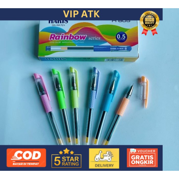 

(12pcs) Pulpen Gel Jarum RAINBOW Pastel 0.5 mm / Pen Jel Lancip Murah