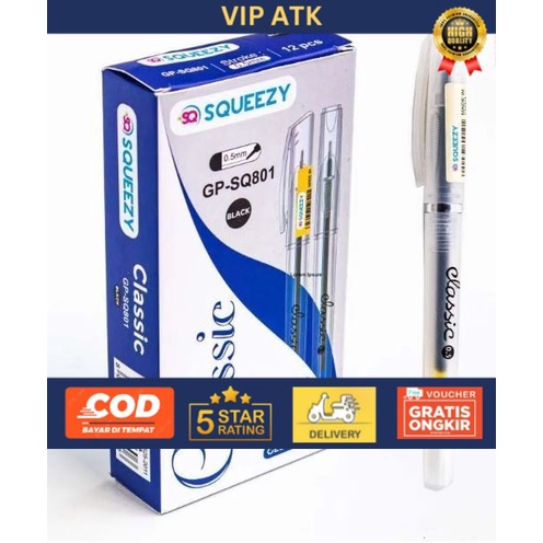

(12pc) Pulpen SQUEEZY Gel Pen 0.5 mm / Pen Classic Jarum Tip
