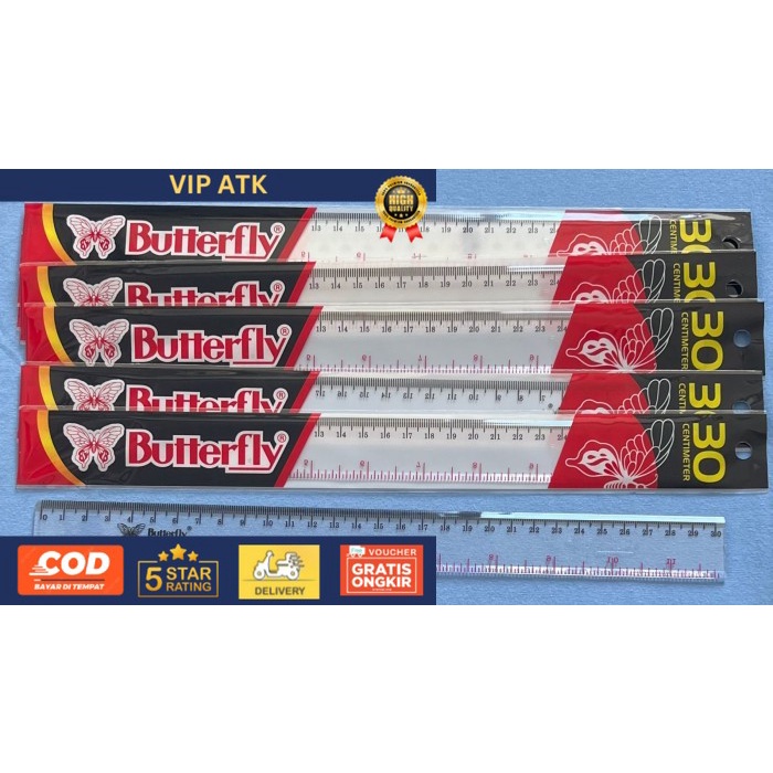 

[ ECER ] Penggaris Butterfly 30cm Plastik Atk Termurah!