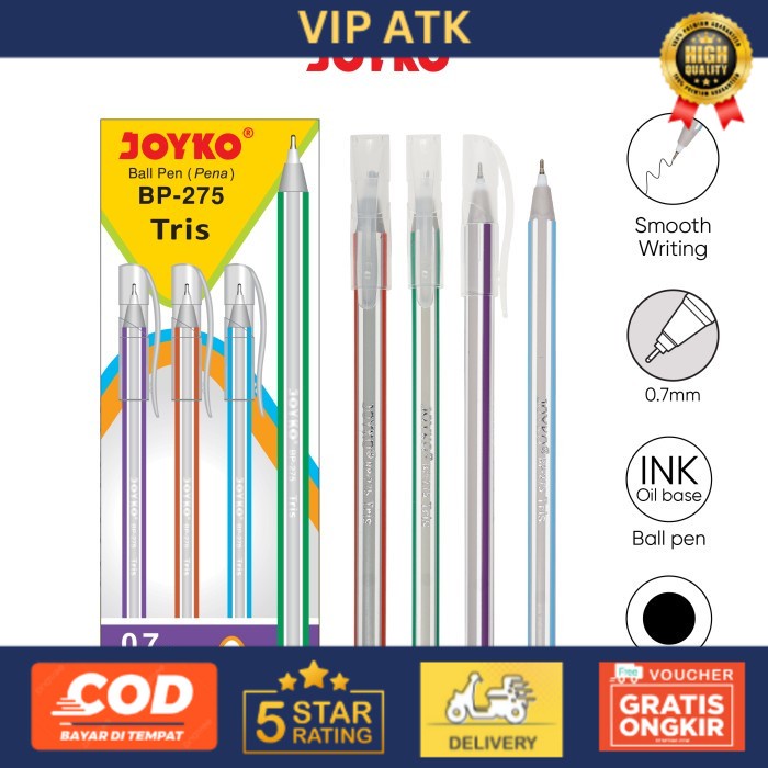 

Ball Pen / Pulpen / Pena Joyko BP-275 / Tris / 1 BOX 12 PCS / 0.7 mm - Black