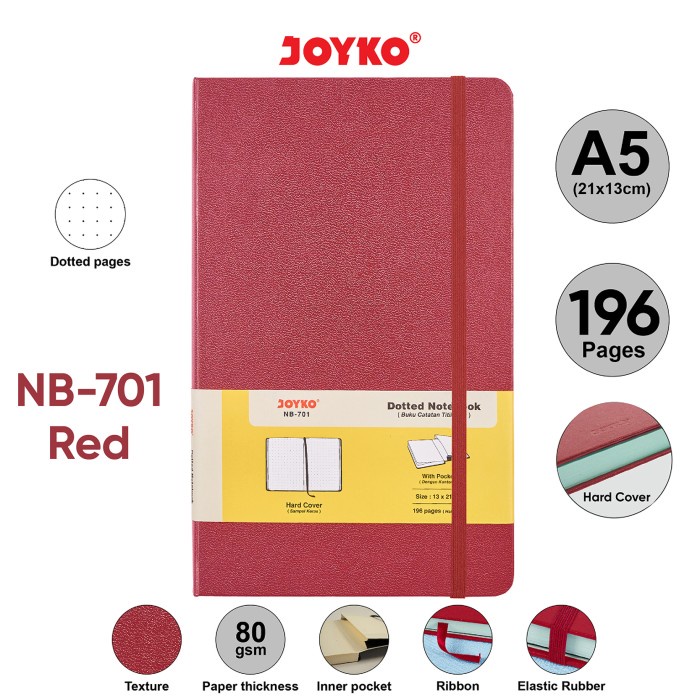 

Notebook Buku Tulis Catatan Diary Agenda Joyko Hard Cover - A5-Dotted Red