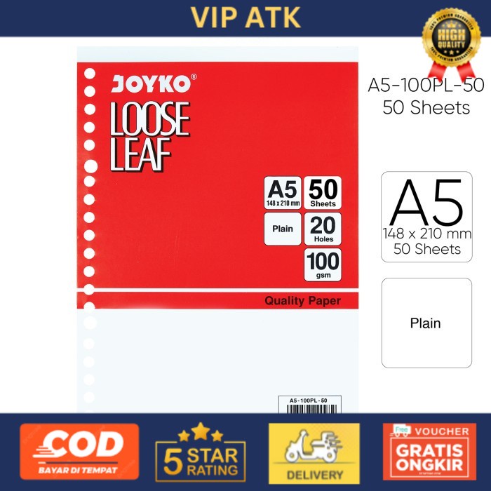 

Loose Leaf Kertas Isi File Binder Joyko - A5-Plain 50Lbr
