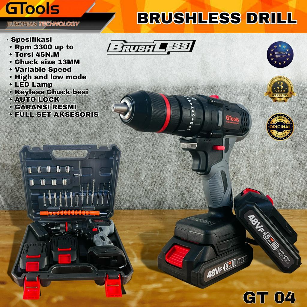DISKON 90% Bor cordless GTOOLS EROPA GT04 48V 13mm brushless impact drill fullset mesin bor beton be