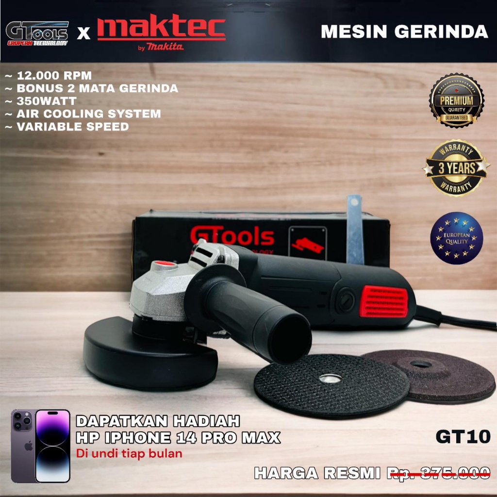 DISKON 90% Mesin Gerinda Tangan Listrik Maktec GT10 Variable Speed Pengatur Kecepatan 350W 12000RPM 