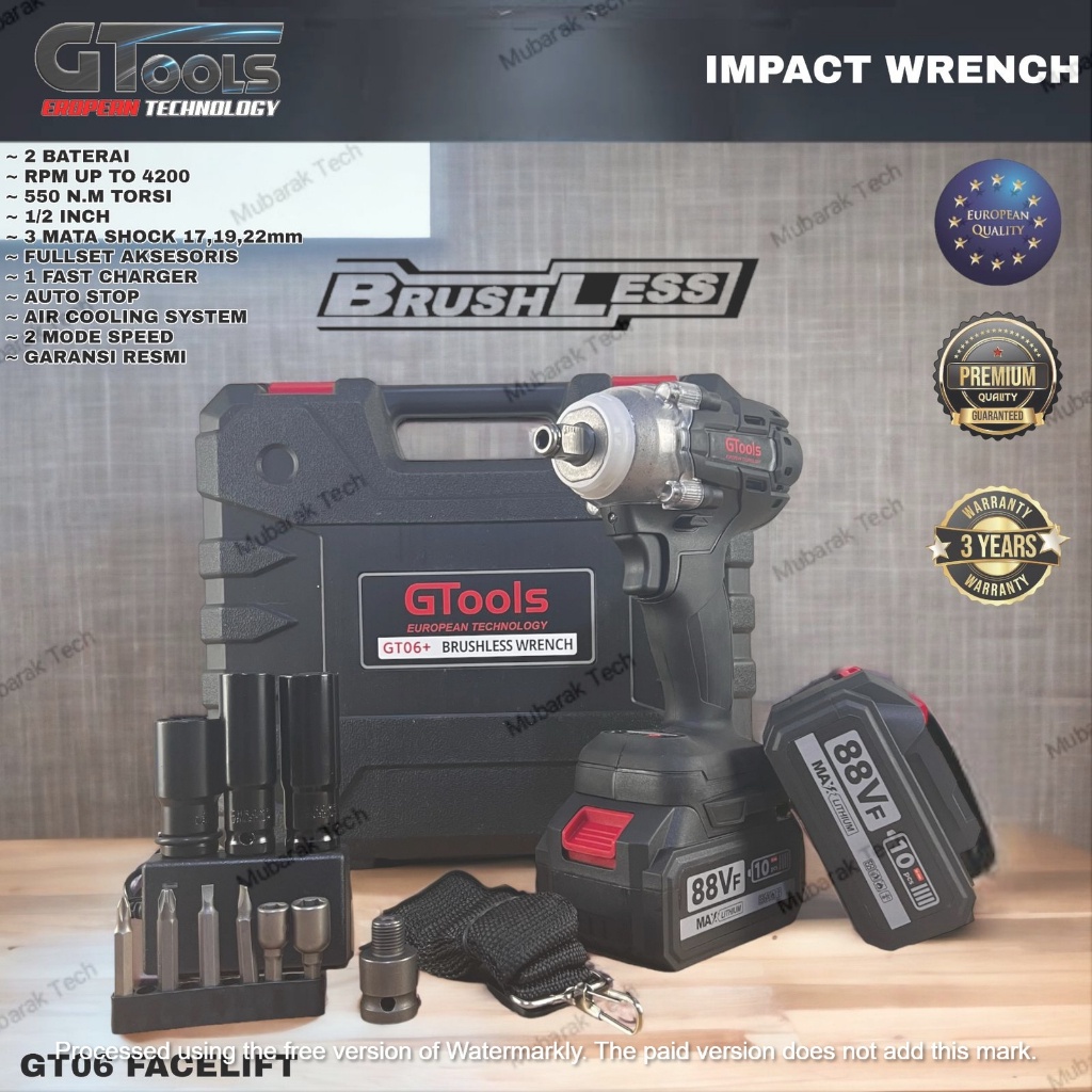 Mesin Pembuka baut Impact Wrench GTools GT06 Facelift 550NM 2 Baterai