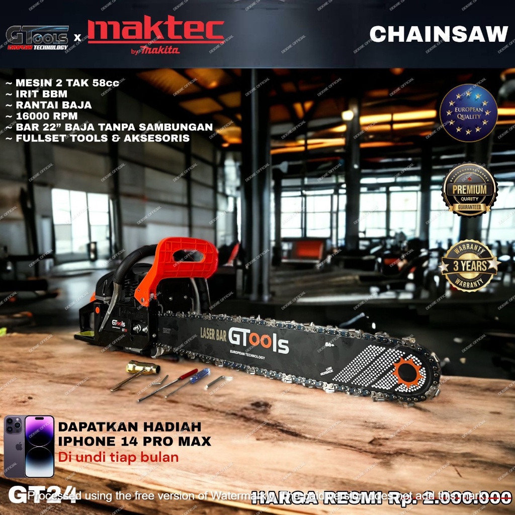 DISKON 90% Mesin Gergaji Potong Kayu Chainsaw Maktec GT24 58CC 22 Inch Laser Bar Kualitas Premium Te