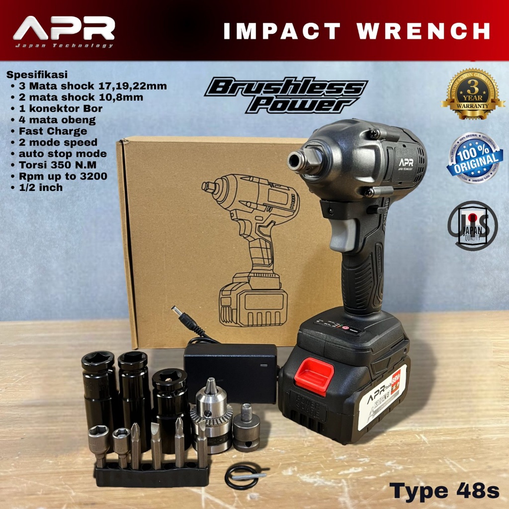 Mesin Pembuka Baut Impact Wrench APR 48S 350NM 1Baterai