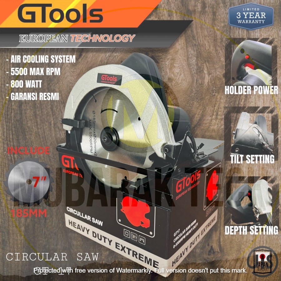 Mesin Sirkel CIrcular Saw GTools GT17 800W 7 Inch Sangat Presisi