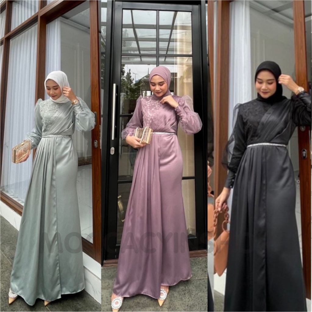 AMARA DRESS | DRESS MUSLIM SILK SATIN MEWAH PREMIUM KEKINIAN MODERN GAMIS BRIDESMAID LEBARAN WANITA 