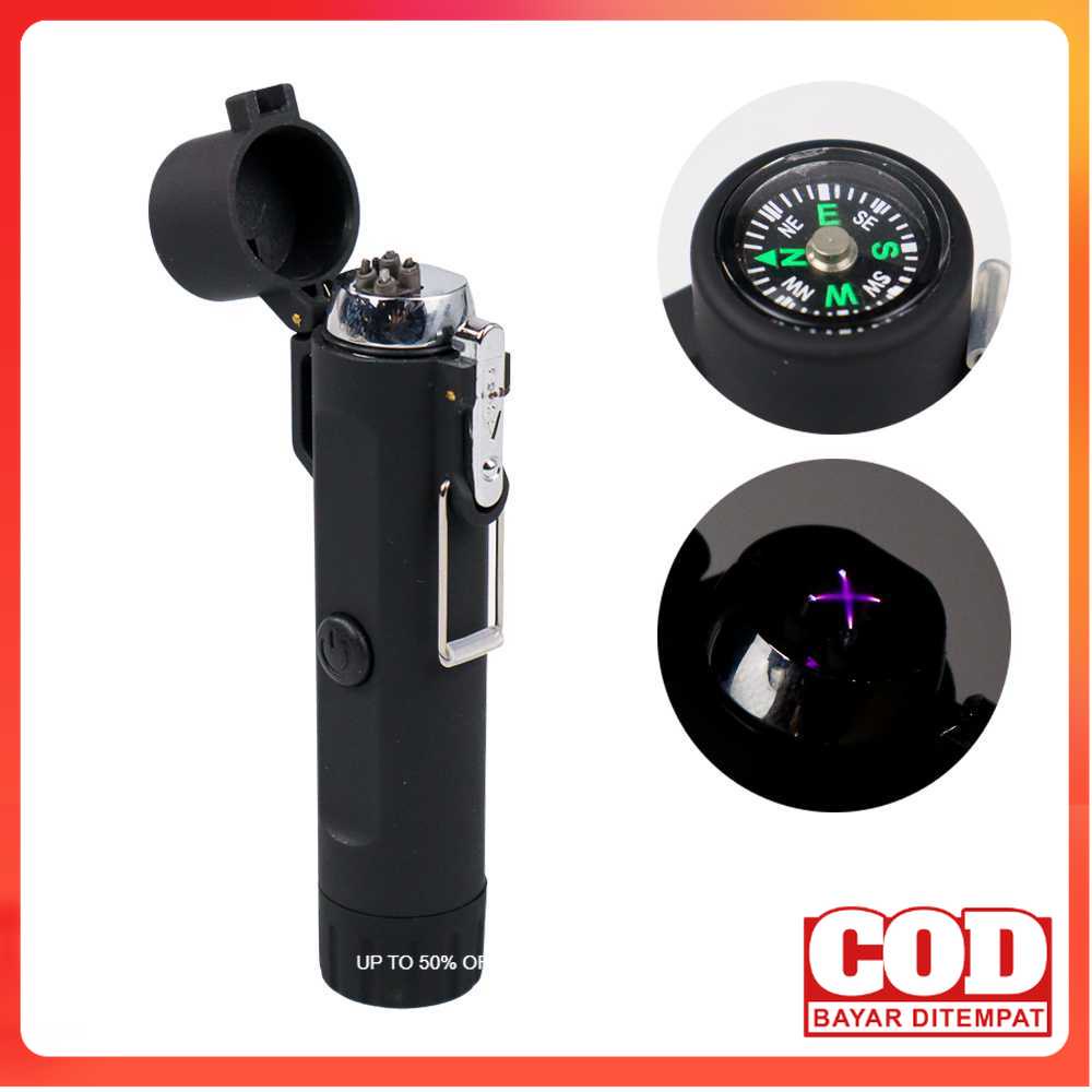 Korek Api Plasma Elektrik Anti Air Plus Senter LED & Compass Free Kabel Charger/Mancis Elektrik/Zipp