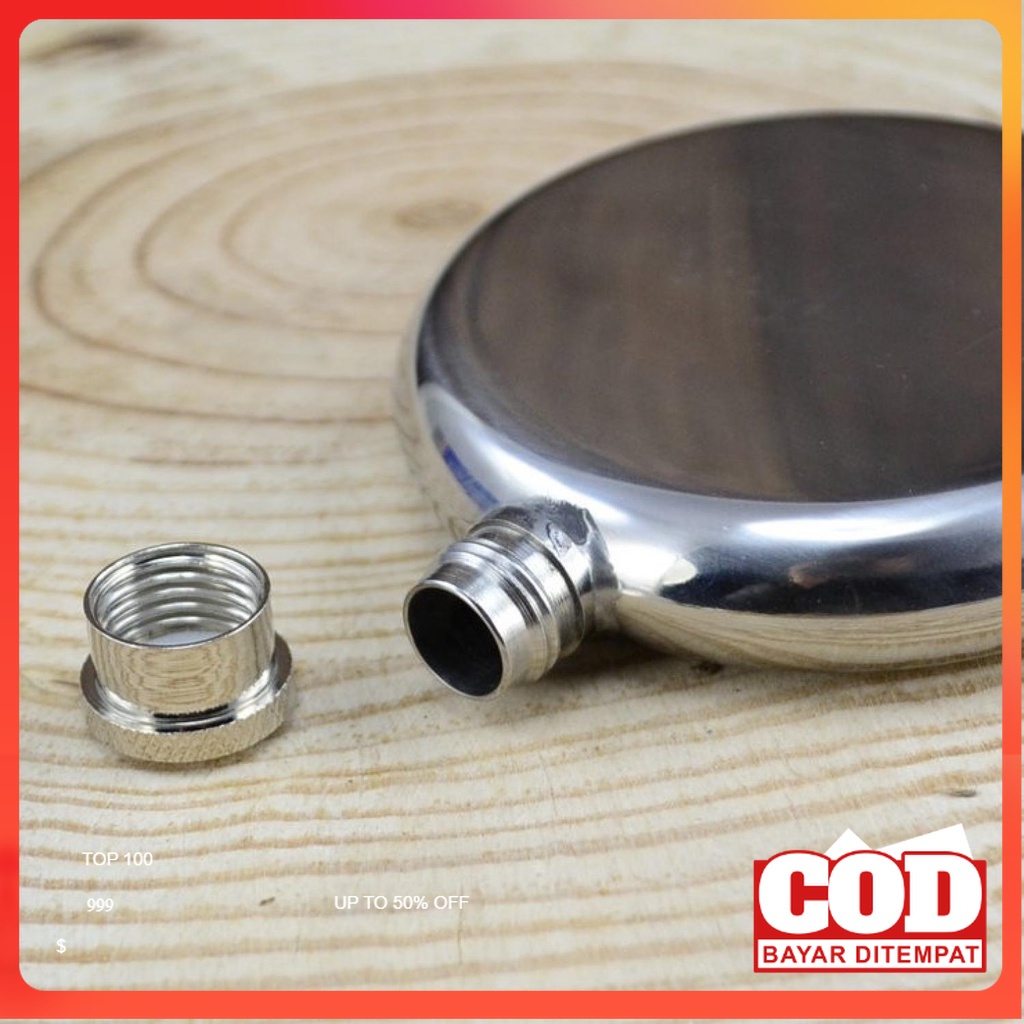 Botol Minum Gepeng Wine Bir Flask Hip Round Shape Stainless Steel 5oz