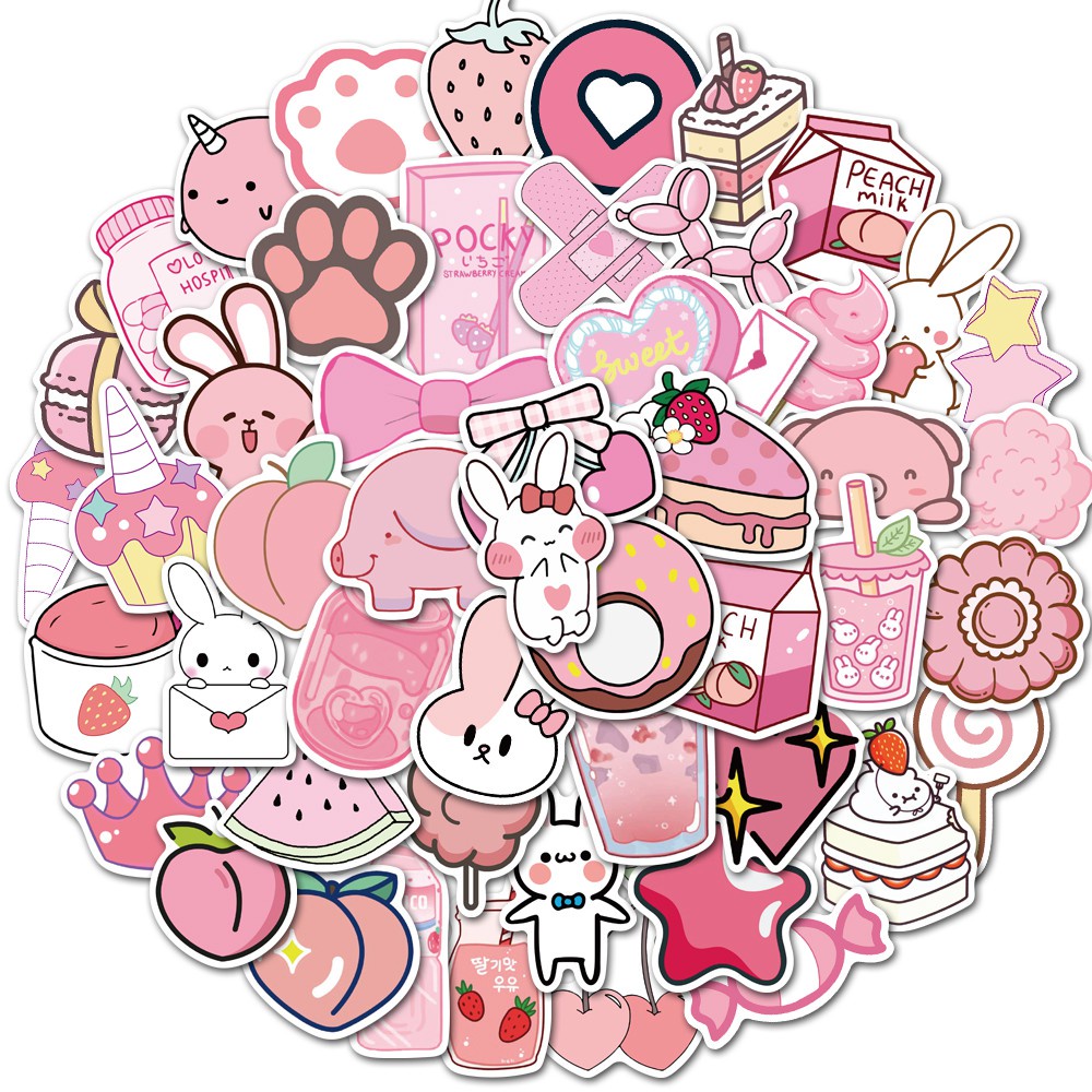 

25Pcs Stiker Motif Kartun Kawaii Warna Pink Untuk Anak Perempuan