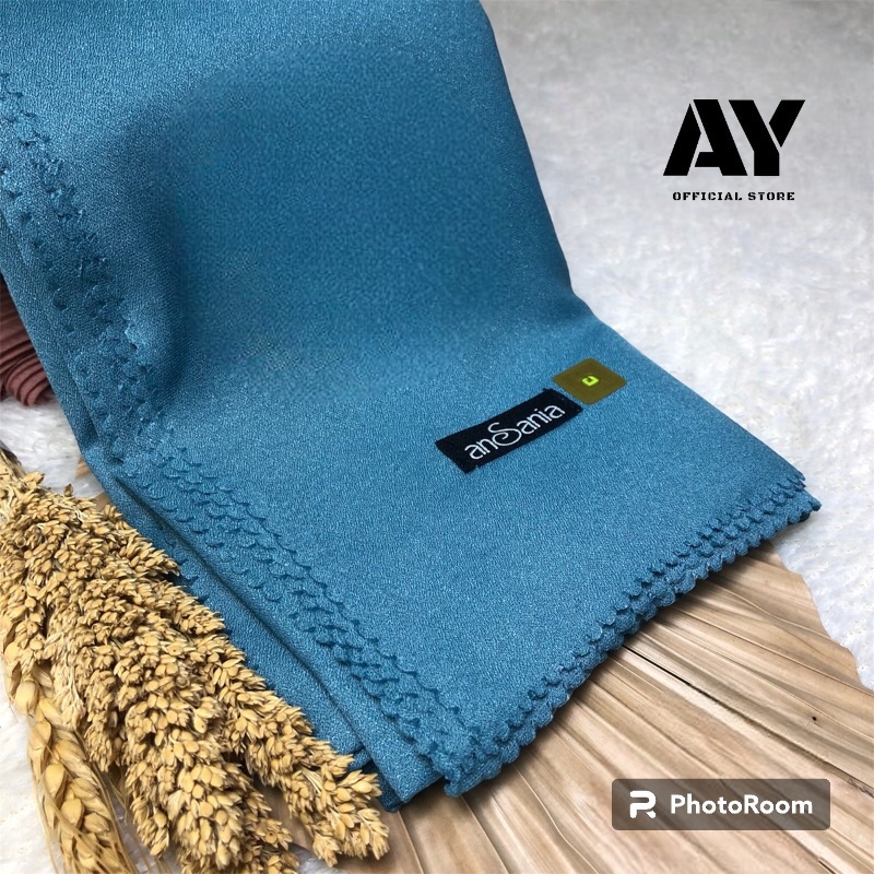 (COD)jilbab segiempat ansania glamour ORIGINAL laser cut size 110x110 motif gliter warna biru wardah