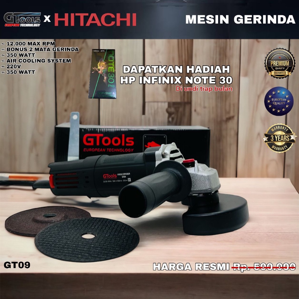 DISKON 90% Mesin Gerinda Tangan Listrik  Hitachi GT09 350Watt Kualitas Premium Mubarak Tech Jakarta