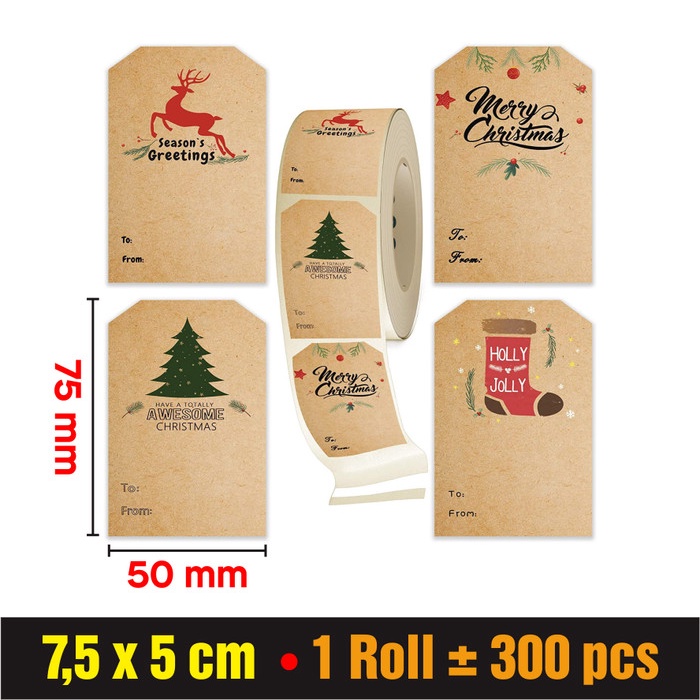 

Sticker Label Natal Tag Nama Bingkisan Kado Hampers Xmas Merry Christmas Kraft 7,5 x 5 cm