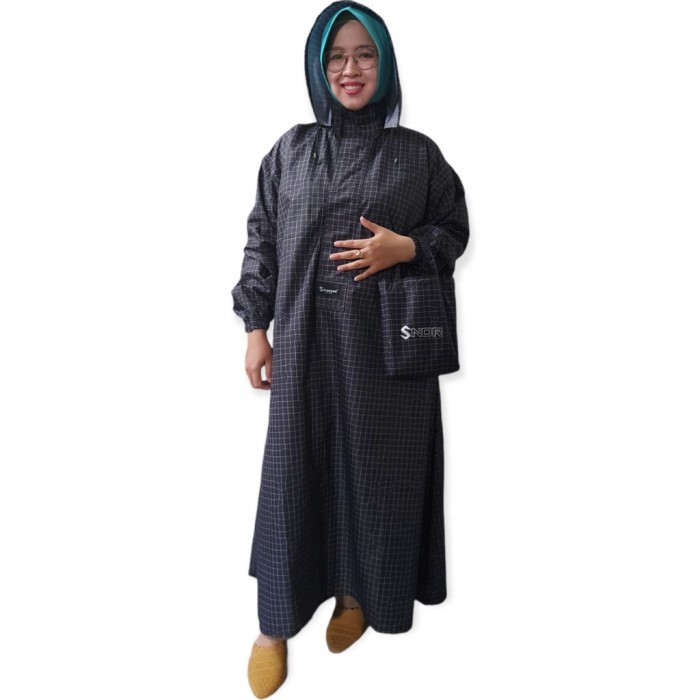 Jas Hujan Gamis Motif SNDR Jumbo Bigsize Muslimah Taslan Waterproof - leaf White