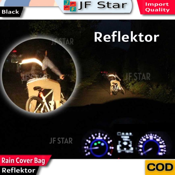 Rain Coat Cover Bag Tas Ransel Penutup Anti Air Hujan REFLEKTOR Hitam - 20 Lt
