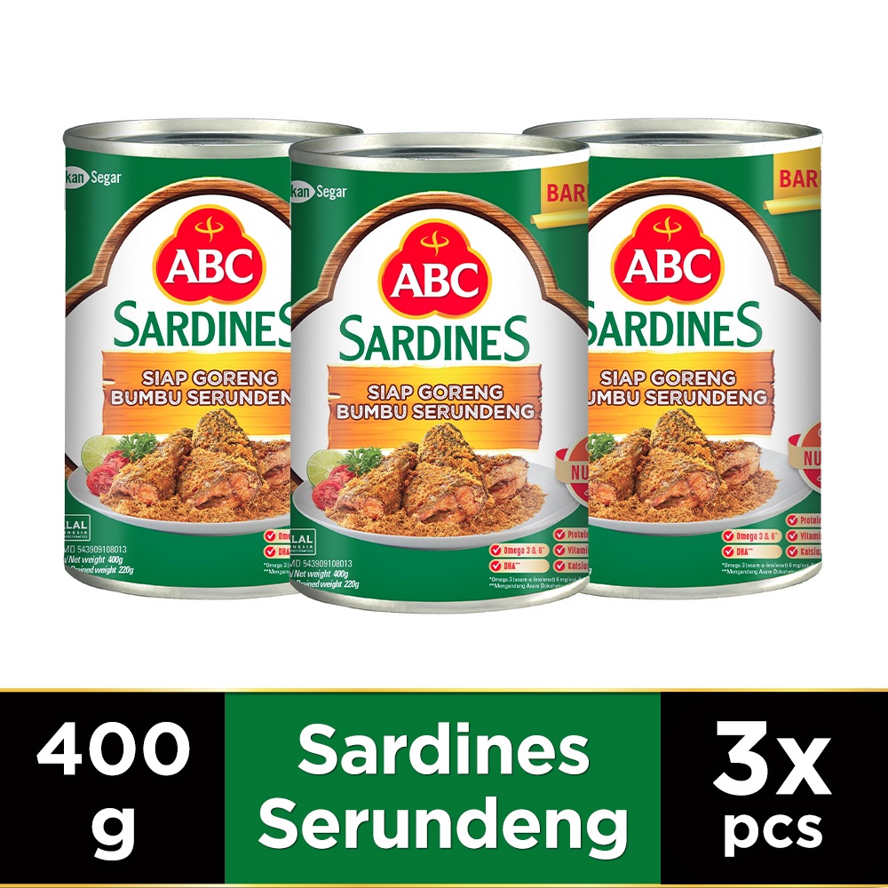 

ABC Sarden Siap Goreng Bumbu Serundeng 400 g - Multipack 3 pcs