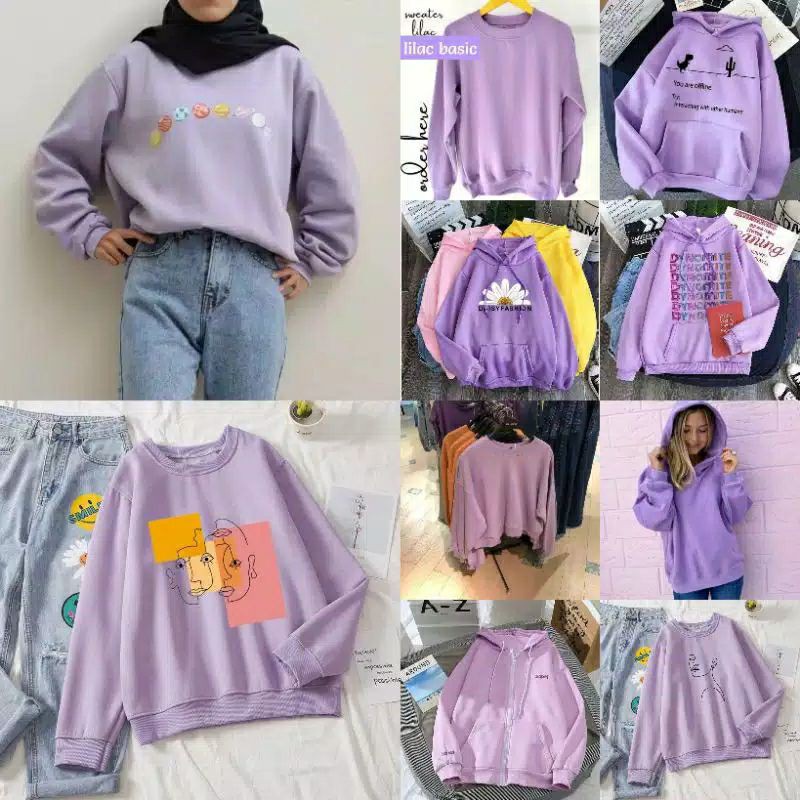 HOODIE ATASAN WANITA KEREN JACKET MURAH BEST SELLER LILAC     TEBAL HODIE SWITER OOTD CEWEK PREMIUM 