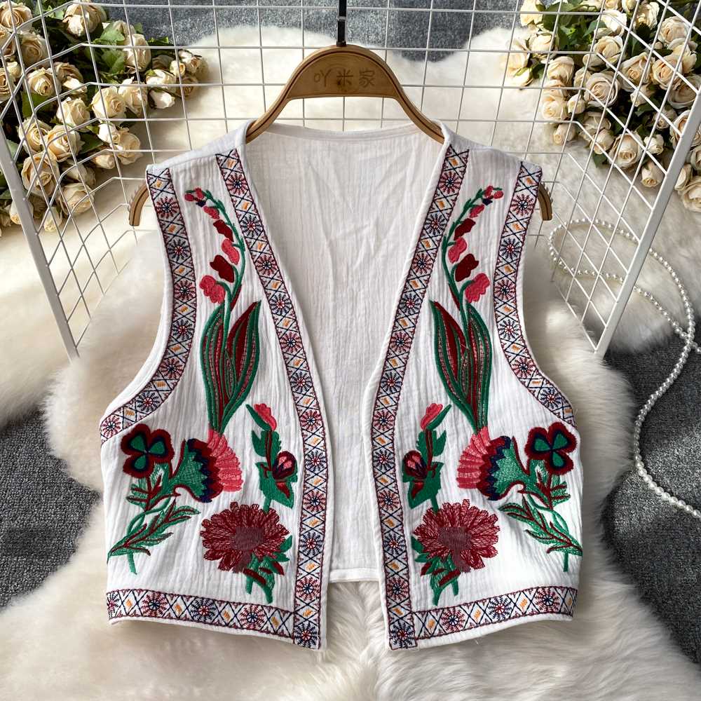 Women's ethnic style retro style V-neck embroidered vest
