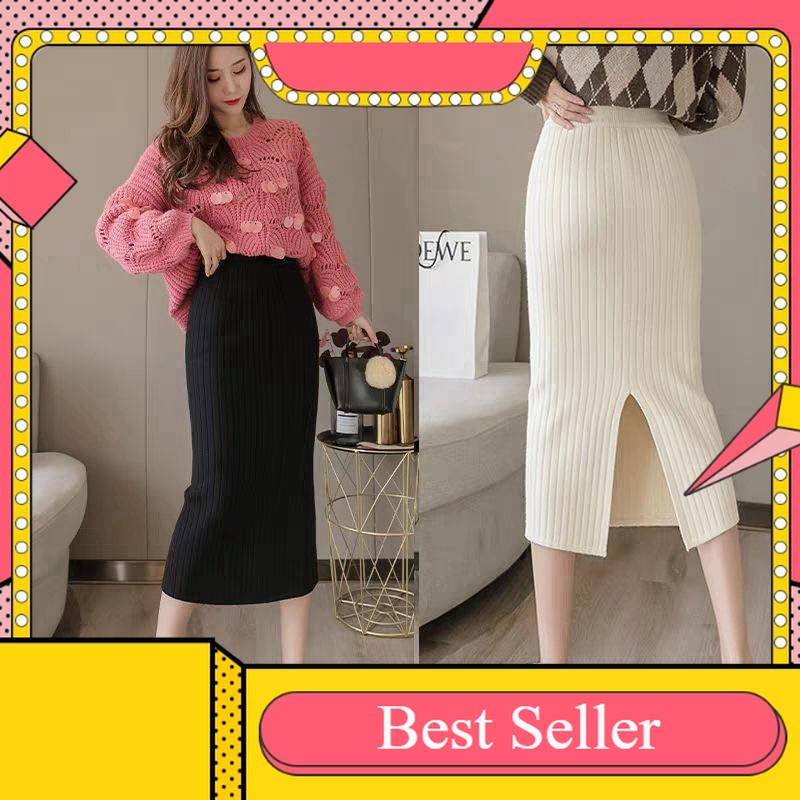 [ Premium TEBAL] Avilajeans - Rok Span Rajut Knitted / BISA COD/  Rok Rajut Span Belah Tengah / Rok 