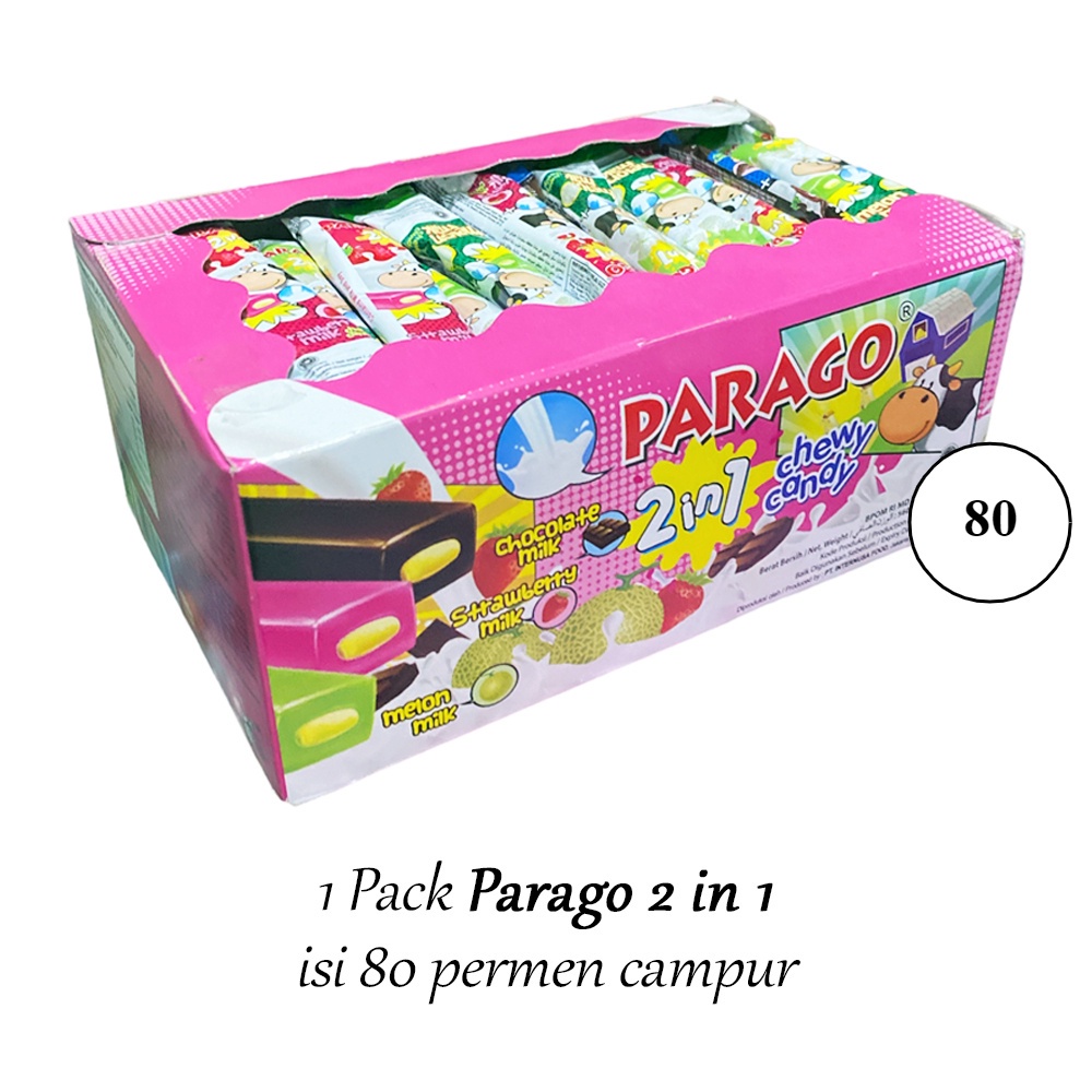 

PARAGO Permen Lunak Parago Pack isi 80 Permen Parago Rasa Susu Coklat Buah 2in1