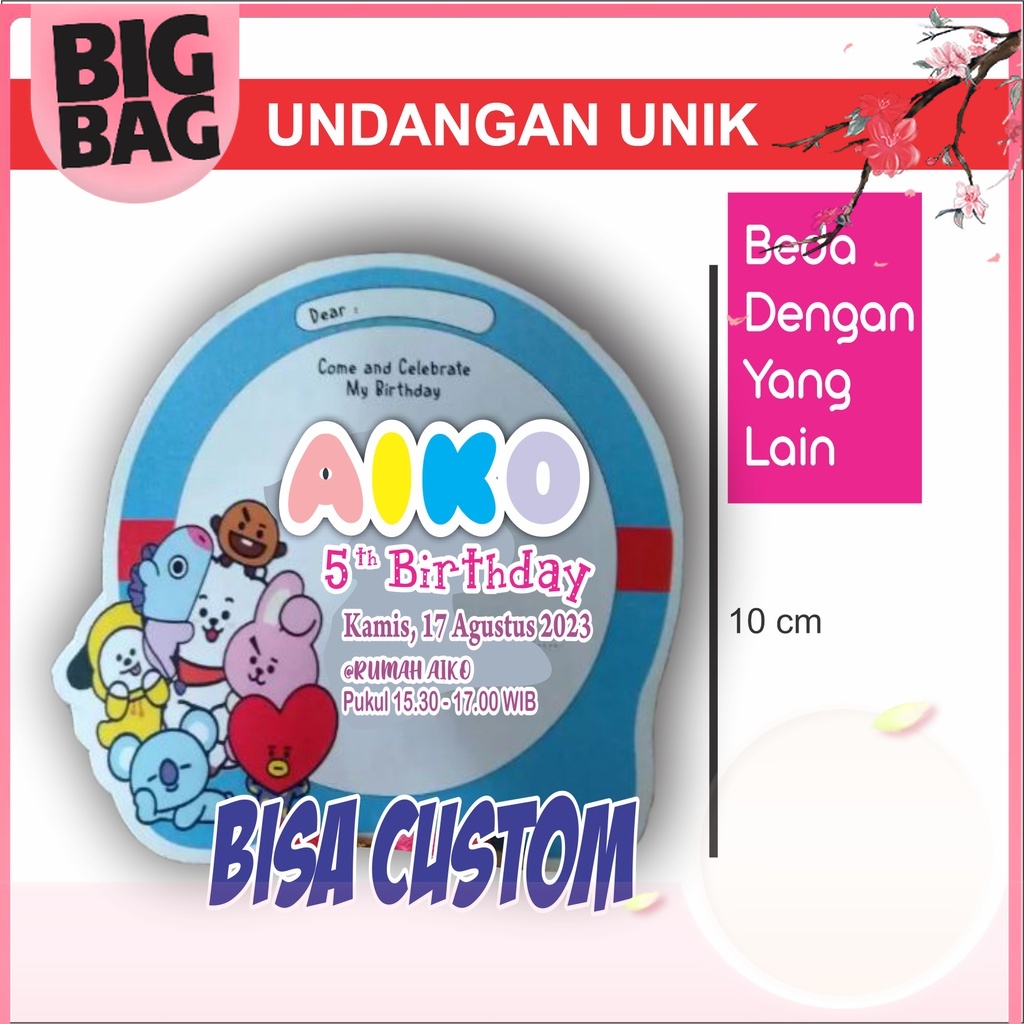 Undangan Ultah BT21 Unik Murah Custom