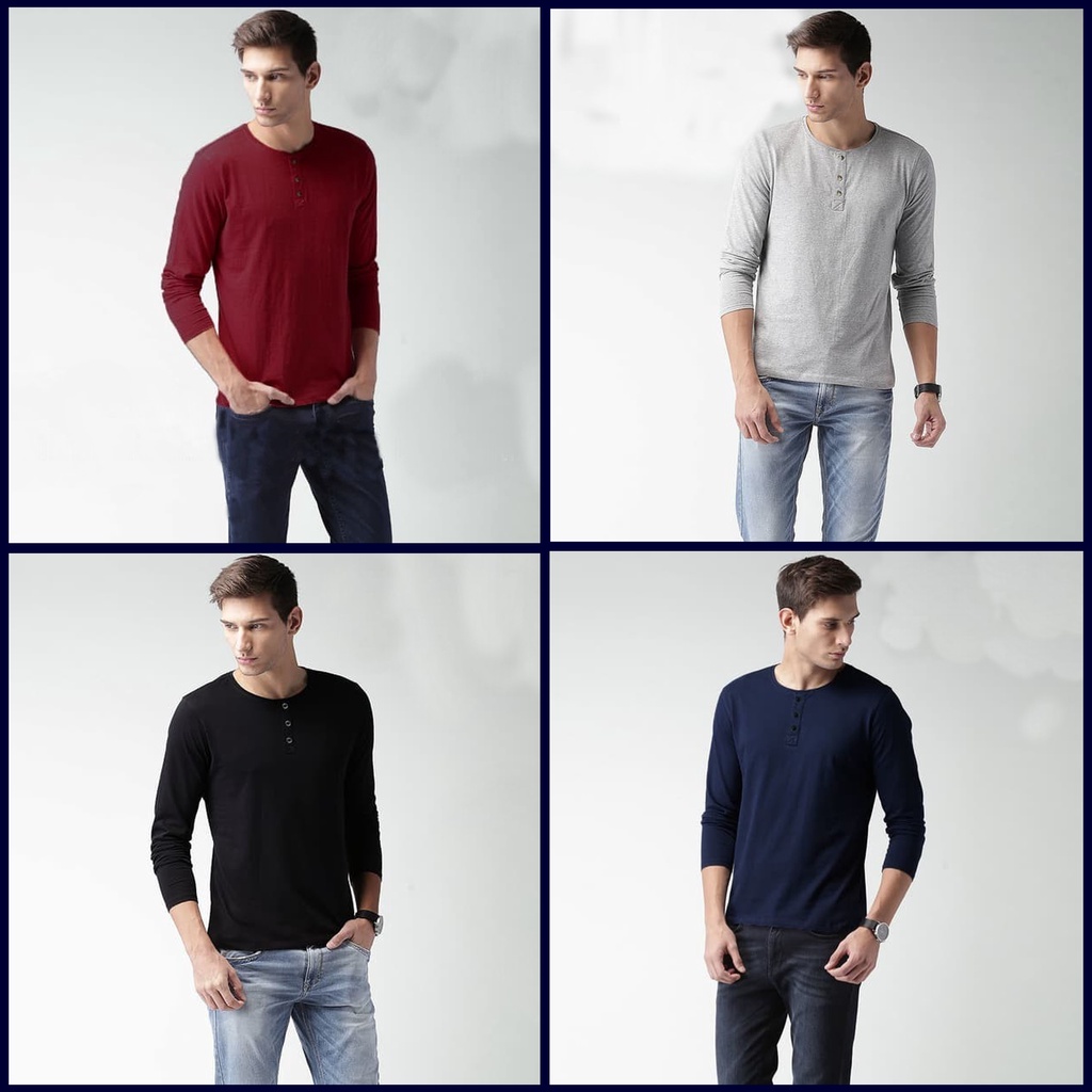 EXD - Kaos Kancing Henley Lengan Panjang Polos Kaos Kancing Best Seller Kaos Lengan Panjang Pria Wan