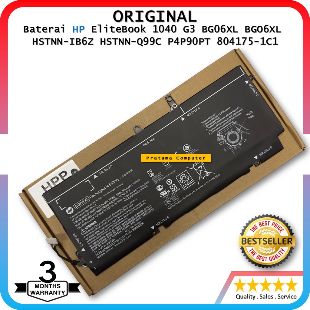 Baterai HP EliteBook 1040 G3 BG06XL BGO6XL HSTNN-IB6Z HSTNN-Q99C P4P90 804175-1C1 Original