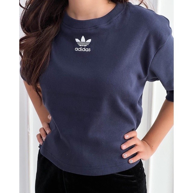 CROP TOP WANITA - ADS Adi color Rib crop shirt - rib crop NAVY, M