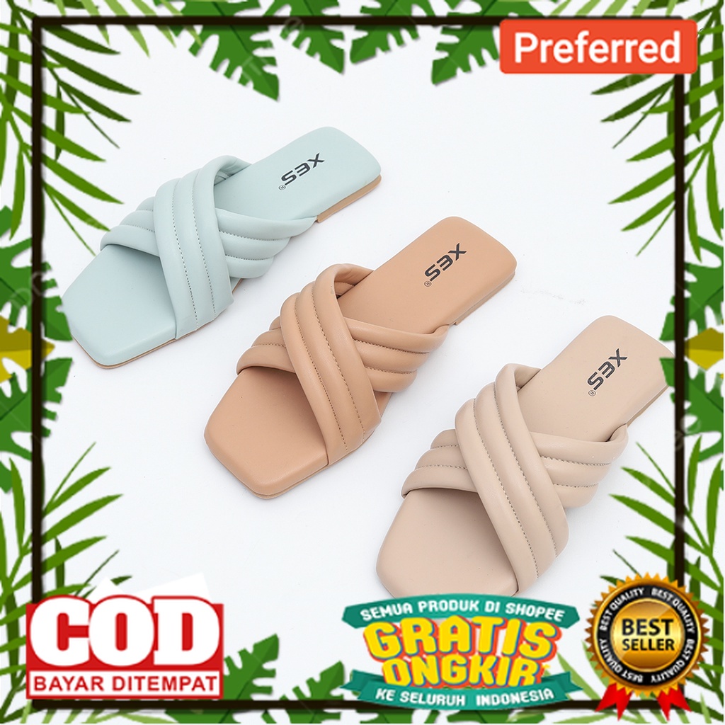 SEPATU SANDAL BEST SELLER TREND TERKINI /XES CAYLIN Sendal Wanita Kekinian Puffy Slip Sandal