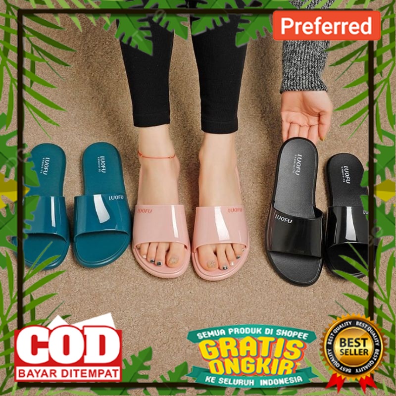 SEPATU SANDAL BEST SELLER TREND TERKINI /sendal karet slop luofu new,sandal wanita karet kekinian te