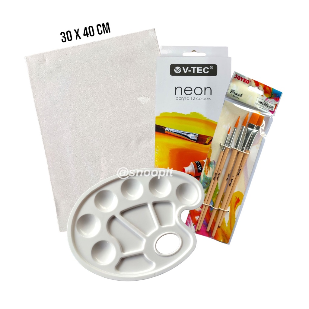 

Paket Melukis Lengkap Set 4 in 1Jumbo Set Kanvas 30x40 Kuas Palet dan Cat Acrylic Neon Set- SHESB