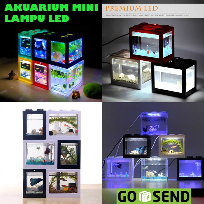 Akuarium Ikan Cupang Akrilik Aquarium Mini Acrylic Balok USB LED Colour