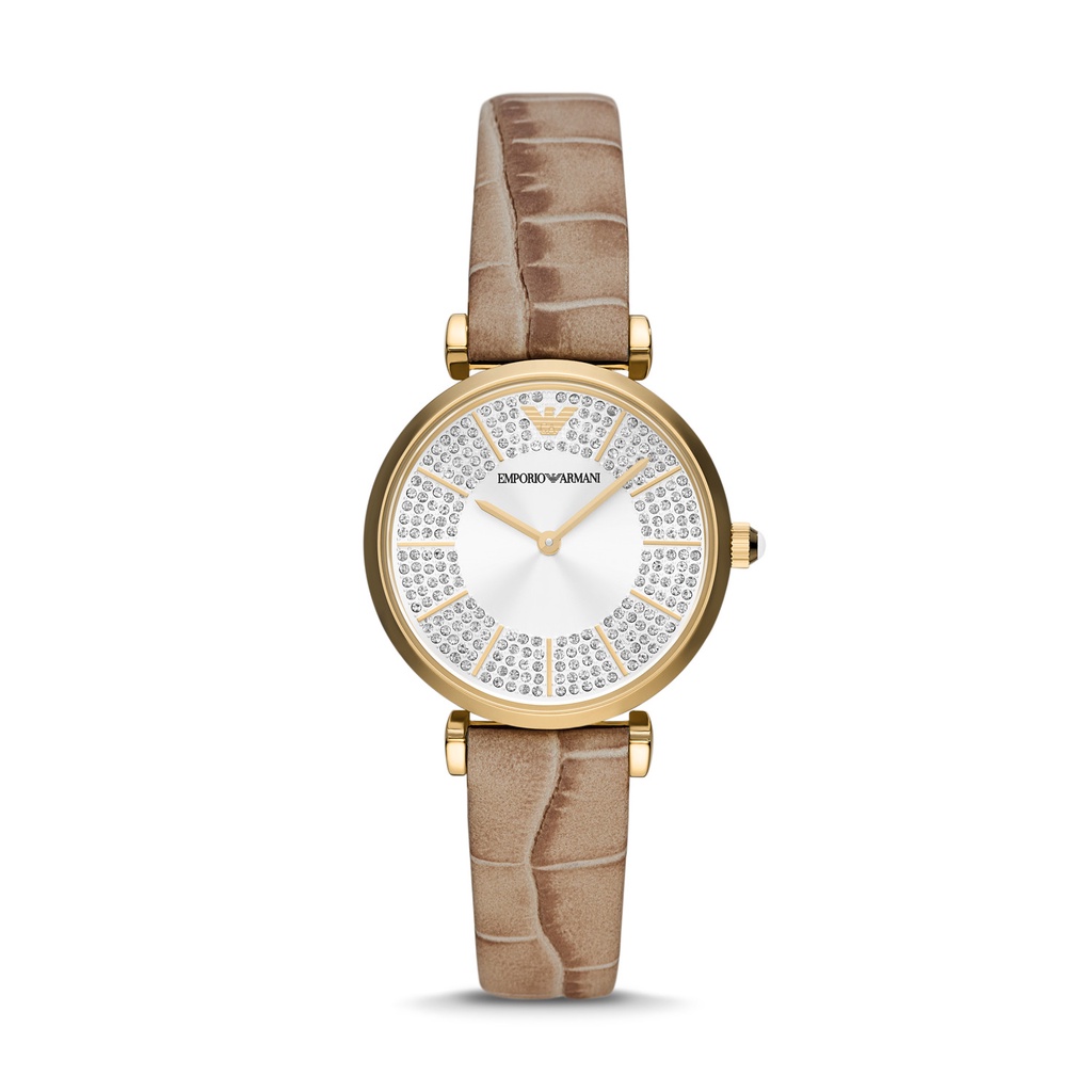 Emporio Armani Two-Hand Taupe Leather Jam Wanita - AR11518