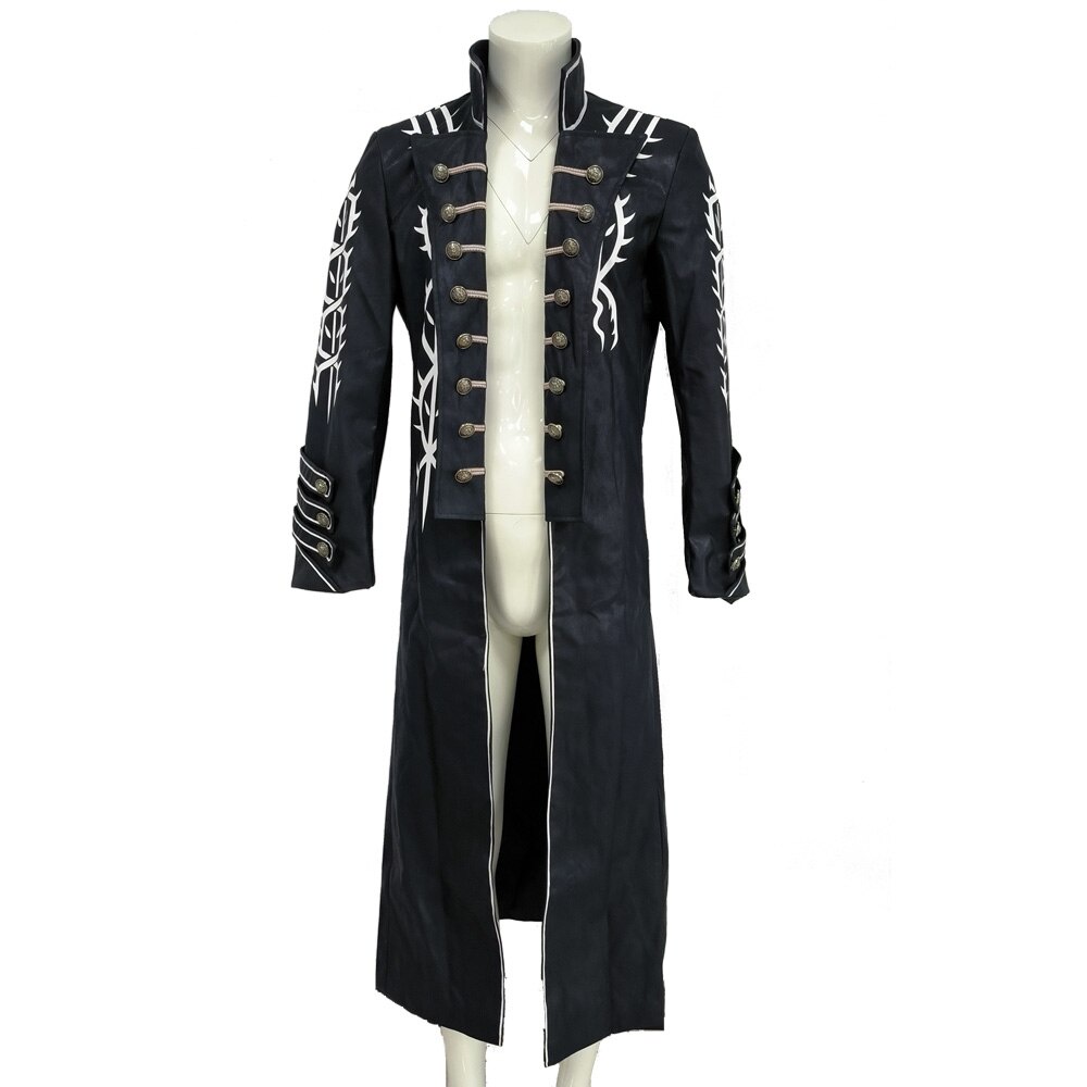 PREORDER Game DMC5 Costume Coat Devil Hunter Vergil Cosplay Long Jacket With Buttons Pattern Details