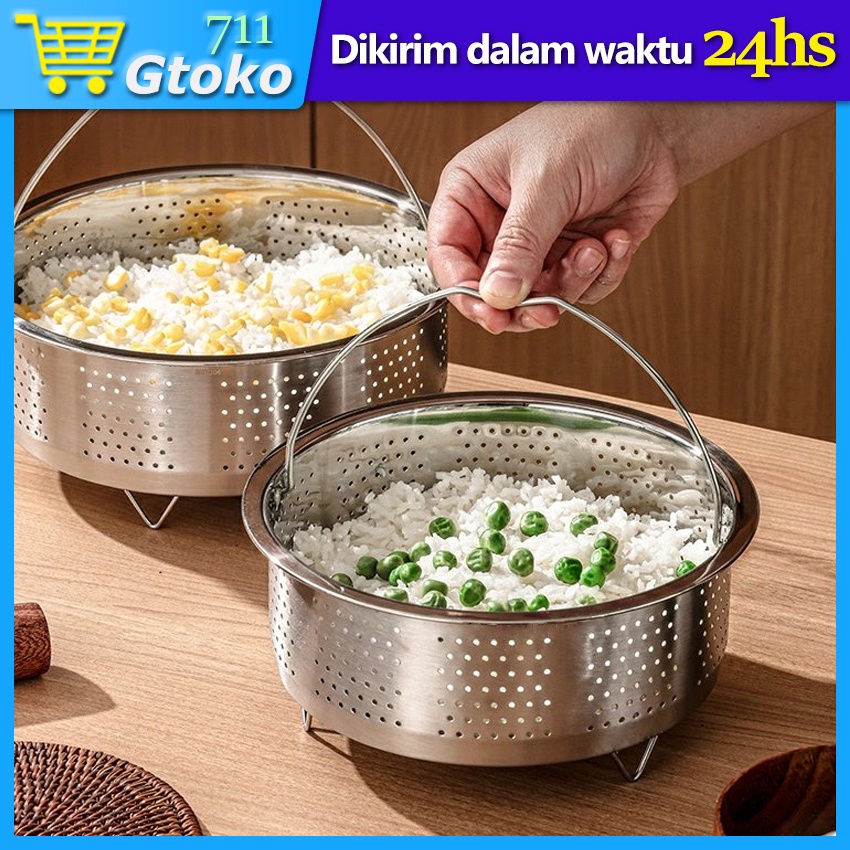 Tatakan Kukusan Nasi Stainless Steel Keranjang Wadah Kukus Makanan Serbaguna Steamer Basket Rice Coo