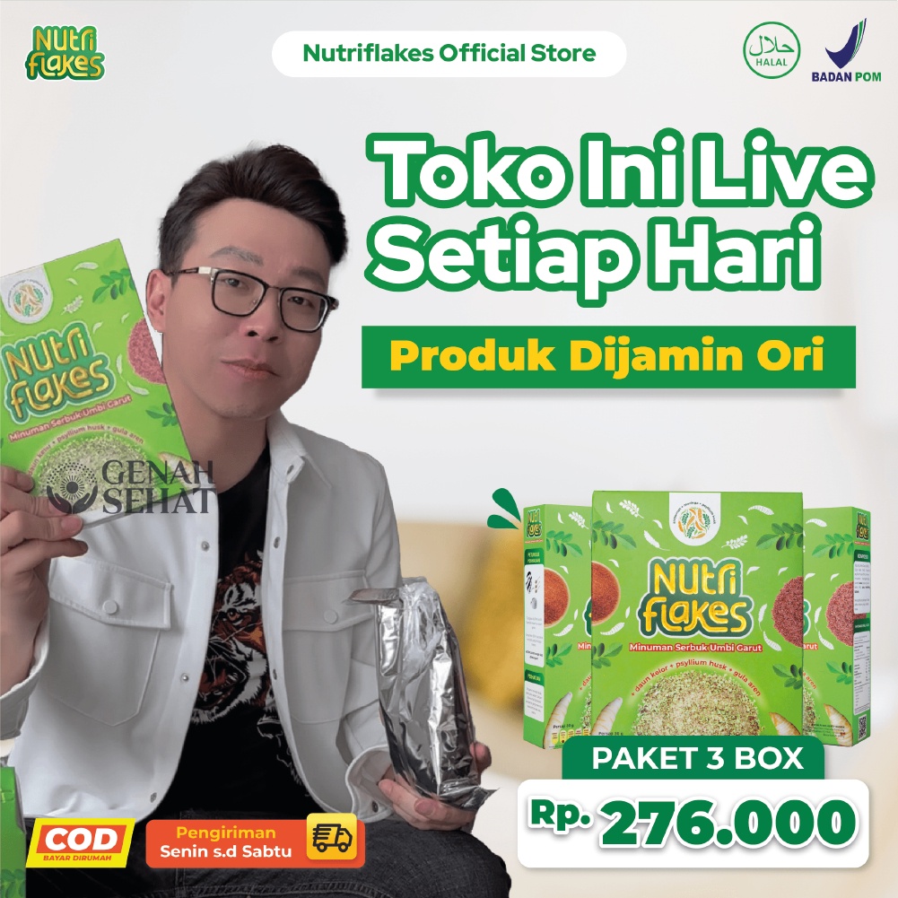 

Nutriflakes Umbi Garut Asam Lambung, Maag dan Gerd 3 Box