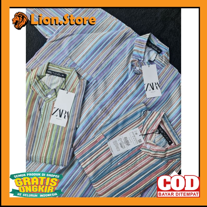 Kemeja Zara Salur Stripe Basic Polos// BAJU GARIS VIRAL TERLARIS TERMURAH