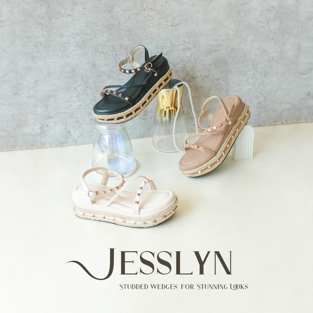 Alivelovearts Jesslyn Sandal Wedges Stud Wanita Studed Platform 6cm Sendal Kondangan Valentino