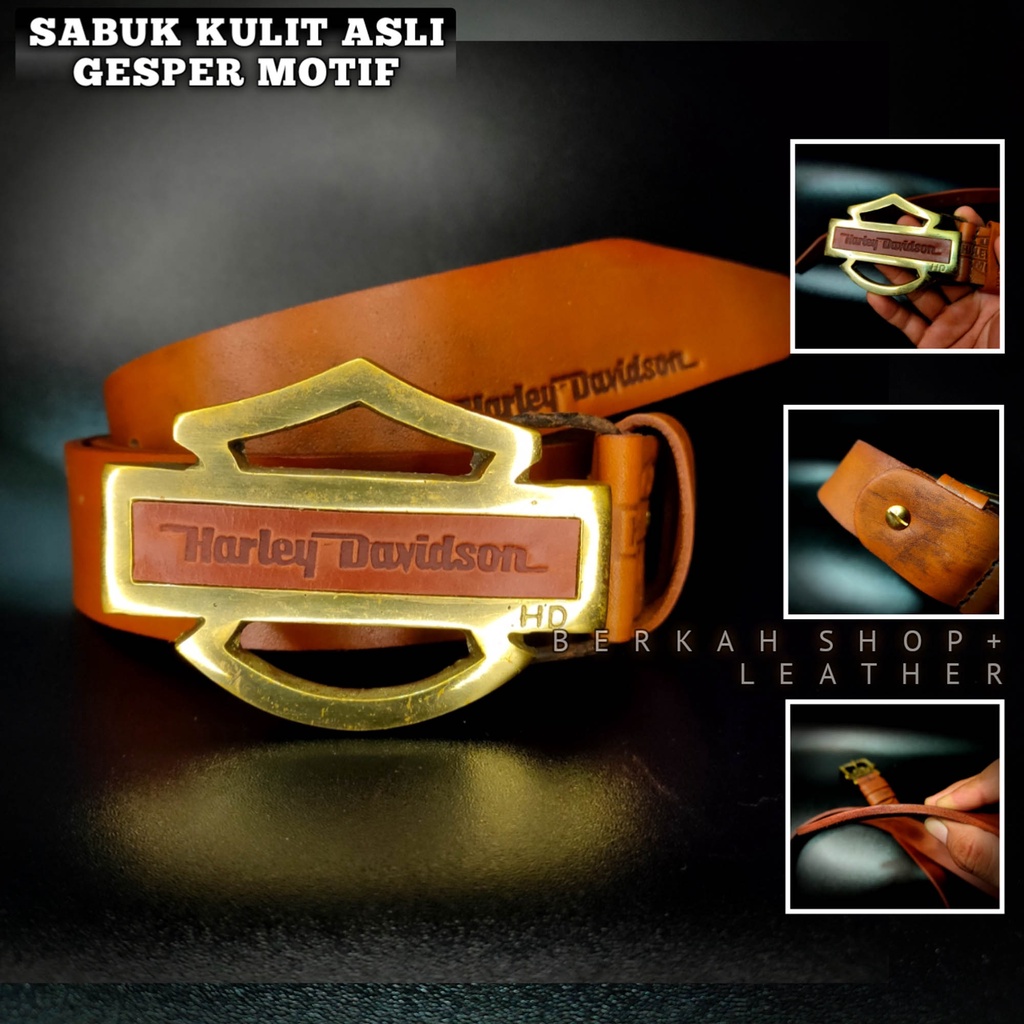Sabuk Tali Ikat Pinggang Pria Kulit Asli Selapis Garut Original 100% Branded Gesper Motif Harley Dav