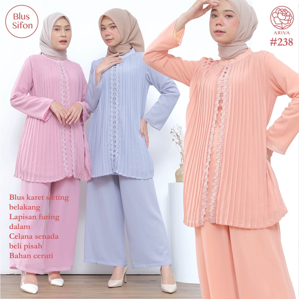 Blus JANNA Plisket Lengan Panjang Warna – Blus Chiffon Wanita Premium – Blus Muslim Formal Basic