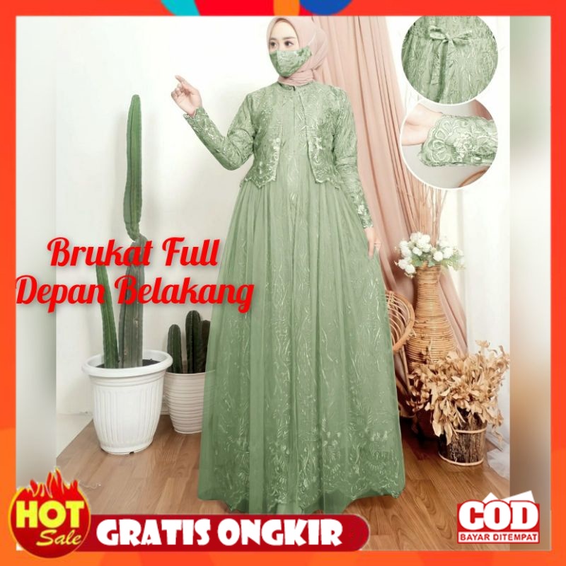 KAIN ADEM HALUS TEBAL / Maudy Gamis Baru Brukat Premium Full Layer Depan Dress Seragam Pesta Kondang