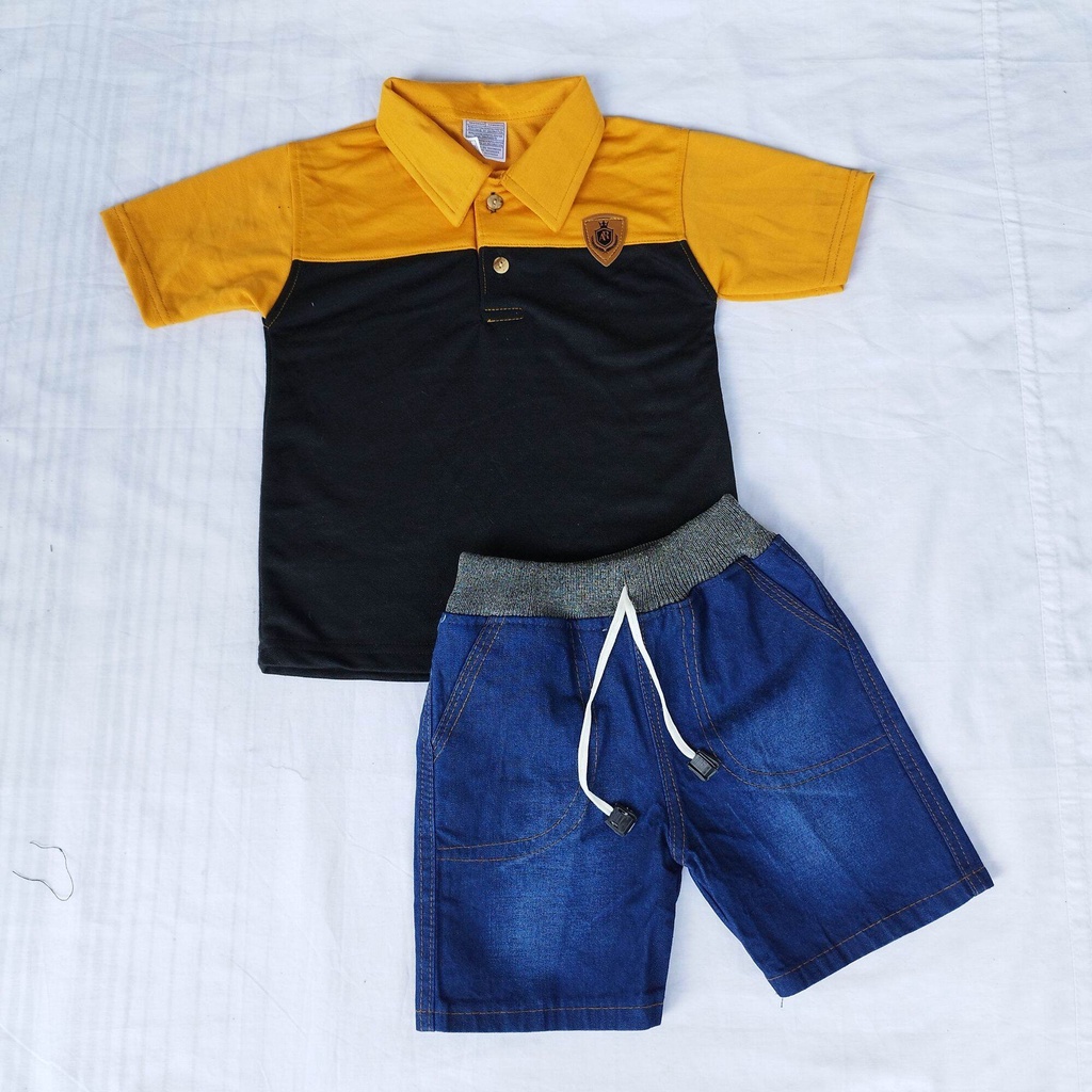 Setelan Kids kaos kerah Combinasi Dan Celana Jeans Anak Laki Laki Keren Kekinian Usia 1- 9 Tahun by 